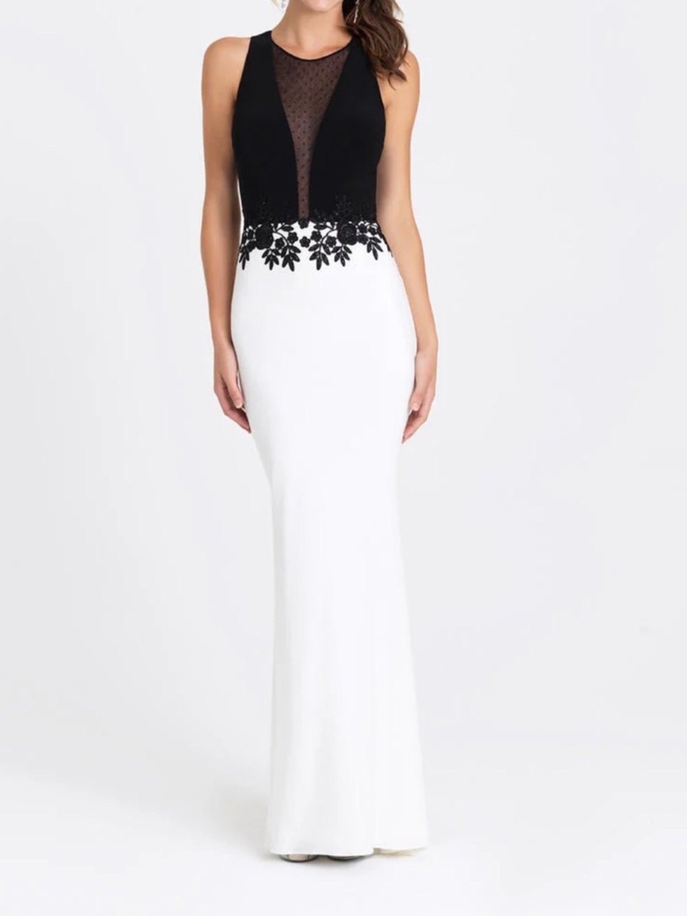 Black and White Lace-Trim Evening Gown